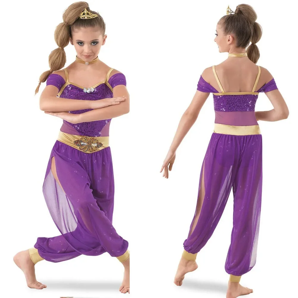 Pre-Owned Dance Costume Weissman 10465 XL Child Purple Ballet Acro Sequin Arabi